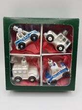 4 Glass Christmas Ornaments Police Car, SUV picture