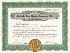 Multiple Disc Brake Co. - Stock Certificate (Uncanceled) - Automotive Stocks picture