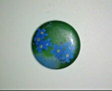 Pretty VINTAGE Blue and Green Flower Button Pinback Pin Quarter Sized Round picture