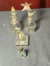4 Glass Perfume Bottles 2 w/ Hand blown Stoppers, 2 w/ Daubers 1 w/ Silver Cap picture