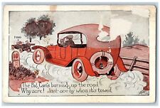 Witt Artist Signed Postcard Humor Anti Ford Big Cars Burning Up The Road c1930's picture