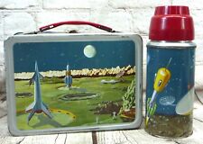 Vintage 1958 Satellite Metal Lunchbox Rocket Astronaut Outer Space & Thermos picture