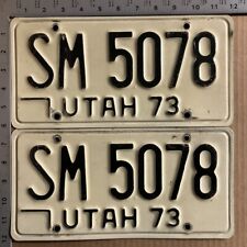 1973 Utah license plate pair SM 5078 YOM DMV Ford Chevy Dodge 12323 picture