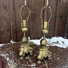 Pair of 2 Vintage Cast Metal & Brass Table Accent Lamps ~ Solid Heavy MCM picture