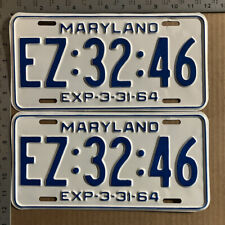 1964 Maryland license plate pair EZ 3246 YOM DMV 64 Chevy Impala EAZY 13034 picture
