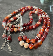 REAL Red Agate Stone Islamic Prayer 99 beads, Tasbih Misbaha Rosary Tasbeeh 8mm picture