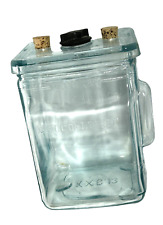 Rare Antique Delco-Light Aqua Glass Battery Glass Jar Container w/Orig Lid picture