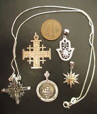 Lot Of 5 Lovely 925 Sterling Silver Pendants, Crosses From Jerusalem Holy Land picture