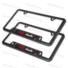 2PCS For AUDI Black Carbon Fiber Metal Stainless Steel License Plate Frame New picture
