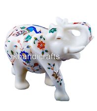 06 Inches Marble Table Decor Elephant Statue Marquetry Art Good Luck Elephant picture