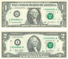 Pair of $1 and $2 notes with Low Matching Serial Numbers - Paper Money Errors picture