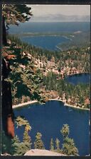 LAKE TAHOE, CA * 4 LAKES AERIAL VIEW * POSTED 1954 CAMP RICHARDSON VNTAGE CHROME picture