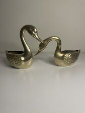 Vintage Solid Brass Swan Planters Pair picture