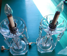 Vintage Pair Clear Glass Boudoir Lamps Hanging Crystal Prisms Set of 2 picture