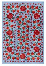 4.6x6.6 Ft Central Asian Suzani Textile. Embroidered Cotton & Silk Bed Cover picture