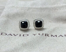 David Yurman Sterling Silver 7mm Albion Earrings Black Onyx & Diamonds picture