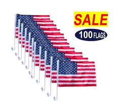 100 Pack Lot 12x18 USA Flags Car Window Clip On Fan Banners Car Flag US Seller picture