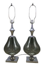Pair CHROME Smoked Glass 1970s Mid Century MoD Pear SHAPE Large GLAM Table Lamps picture