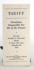 Franklin D Roosevelt 1932 Tariff Grundyism Responsible for Ills of the Farmer picture