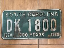 VINTAGE 1970 SOUTH CAROLINA LICENSE PLATE GREEN/WHITE 300 YEARS DK 1800 picture