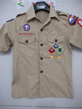 Boy Scouts Of America Shirt Boys M Beige Short Sleeve Button Up Uniform Denver picture