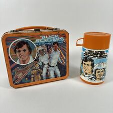 VINTAGE METAL BUCK ROGERS LUNCHBOX WITH ORIGINAL THERMOS ORANGE picture