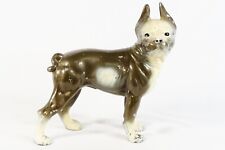 BOSTON TERRIER BULLDOG Antique Cast Metal Door Stop Painted White Gray Bully Dog picture