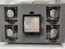 Mercedes Benz Set Of 4 Whiskey Glasses Metal Front Tag  with 4 Metal Coasters picture