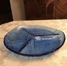 Aurora Blue Glass Three Part Platter Rare Made in Czech Republic PreOwned picture