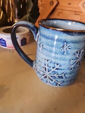 Peppermint And Pine Mug Blue Drip Glaze NEW STONEWARE 4.5X3.5  18oz SNOWFLAKE  picture