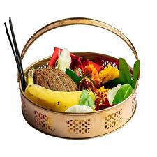 Brass Golden Color Flower Basket | Pooja Basket with Handle | Dolchi Basket picture