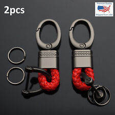 2pcs Red Woven Leather Fob D-Ring Buckle Keychain Key Split Rings Holder Clip picture
