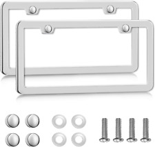 2Pack Solid Silver Rust-Proof Car License Plate Frames Universal Stainless Steel picture