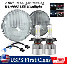 7 Inch led GLASS Headlight Round, ORIGINAL CLASSIC LOOK Conversion Chrome pair picture