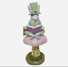 Cottontail Lane Mad Hatter Easter Bunny Sitting On Top Of Mushroom With Book NWT picture