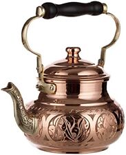 DEMMEX Handmade Engraved 1mm Thick Solid Uncoated Copper Tea Pot Kettle Stove... picture
