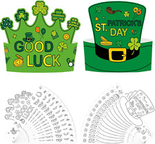 24 Pcs St. Patrick's Day Coloring Crown Crafts Kit for Kids Shamrock Paper Clove picture