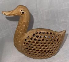 Wood Carved Duck Hand Tooled Perforated Surface Baby Carved Duck Inside Mama picture