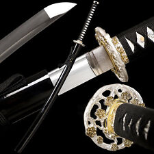 Black Samurai Katana Japanese Full Tang 1095 Carbon Steel Sword Razor Sharp picture