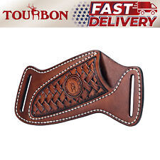 Tourbon Leather Engraved Pancake Fixed Blade Knife Sheath Belt Case Knives Cover picture
