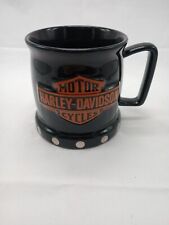 2000-2002 Harley Davidson Coffee Mug Cup 3D Bar & Shield Logo Black Orange 16 Oz picture