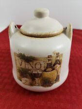 Vintage Ceramic Candle Holder or Trinket Jar with Lid Wine Vino on Front picture