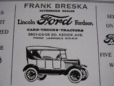 1920's Frank Breska Lincoln~FORD~Fordson 2501-03-05 S Kedzie Chicago IL Adv Card picture