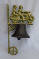Vintage Dinner Bell Antique 2 Rider Motorcycle Wall Mount Cast Iron 13