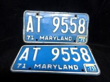 MARYLAND 1971 LICENSE PLATE SET - VINTAGE PAIR Front & Back - Blue & White picture