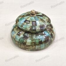 Roomattic 15 Cm. Round Handmade Green Bone inlay Box Treasure Box Multipurpose picture