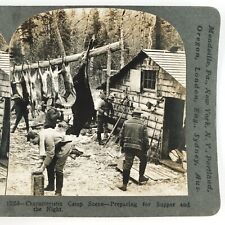 Maine Deer Hunting Camp Preparing Supper Hunters Scene Photo Stereoview E235 picture