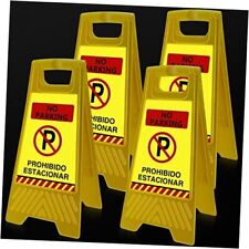 4 Pcs 24 Inch Reflective No Parking Sign 2 Sided Portable Handle Self Yellow picture