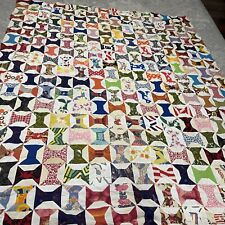 Vintage Hand-Pieced Hand-Sewn Quilt Spool/Bowtie  Retro  Mcm Style picture