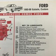 1963-69 Ford Galaxie, Custom CHEK-CHART SERVICE AT TIME TUNE UP ALIGNMENT CHART picture